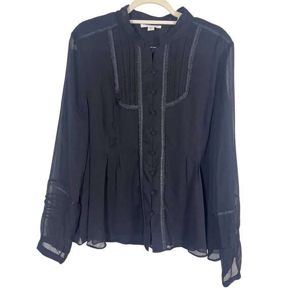 Coldwater Creek Sheer Top XL Black Witchy Whimsigoth Fairy Peasant Boho Western - Picture 1 of 11